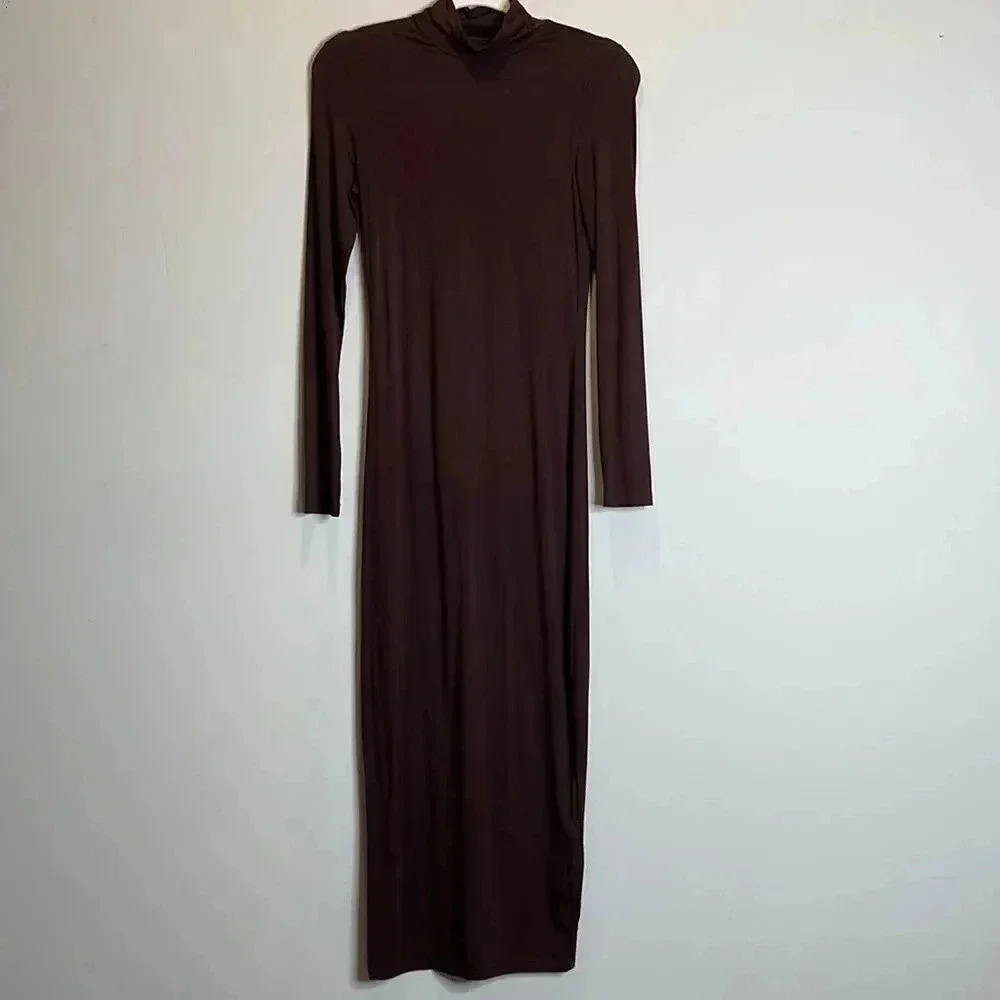 SHEIN Brown TurtleNeck Long sleeve Maxi dress